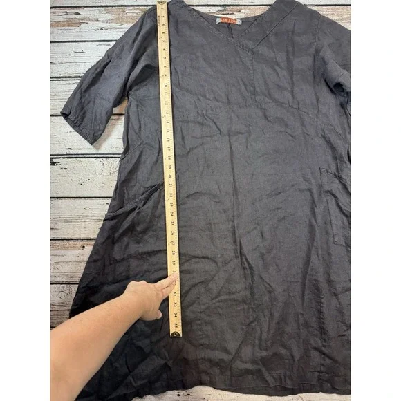 Blue Fish Gray 100% Linen Tunic/Dress Plus Size "1" 14 16 Lagenlook - Picture 5 of 7